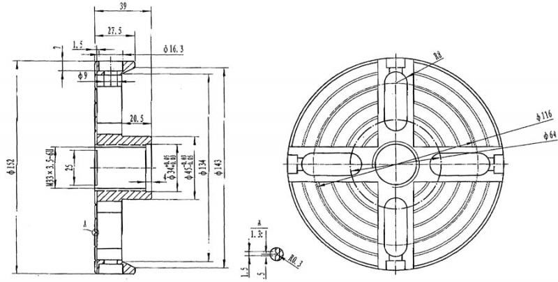 Čtyřčelisťové sklíčidlo o 150 mm