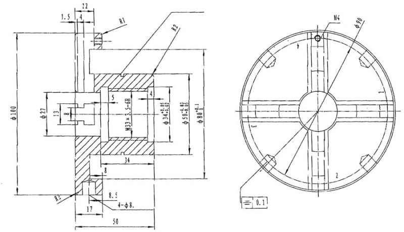 Čtyřčelisťové sklíčidlo o 100 mm, sada 1