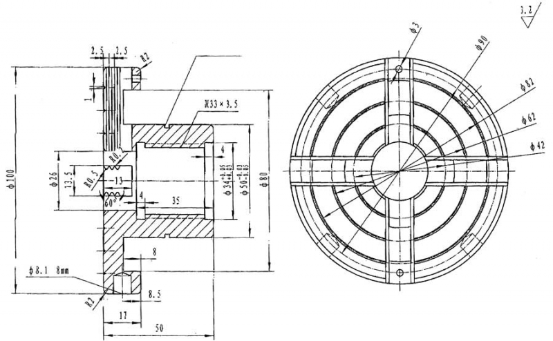 Čtyřčelisťové sklíčidlo o 100 mm, sada 2