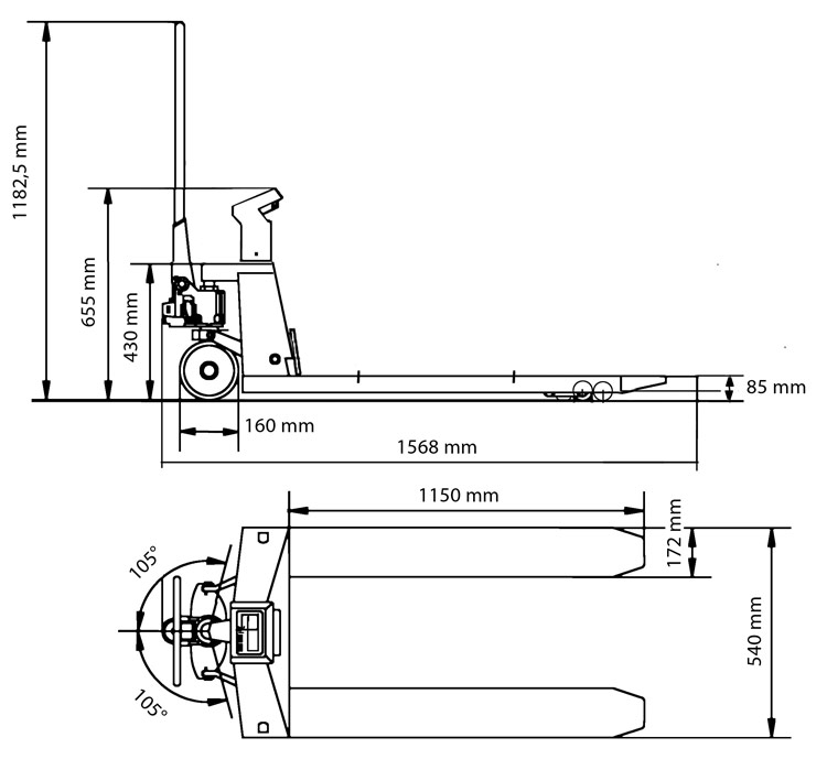 Paletový vozík s váhou a tiskárnou PHW 2000 WP