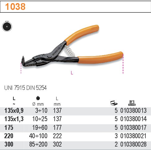 KLEŠTĚ NA POJISTNÉ KROUŽKY VNĚJŠÍ VYHNUTÉ-MODEL 1038 300MM