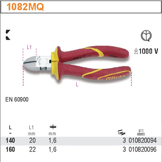 KLEŠTĚ ŠTÍPACÍ BOČNÍ IZOLACE 1000V-MODEL 1082MQ140