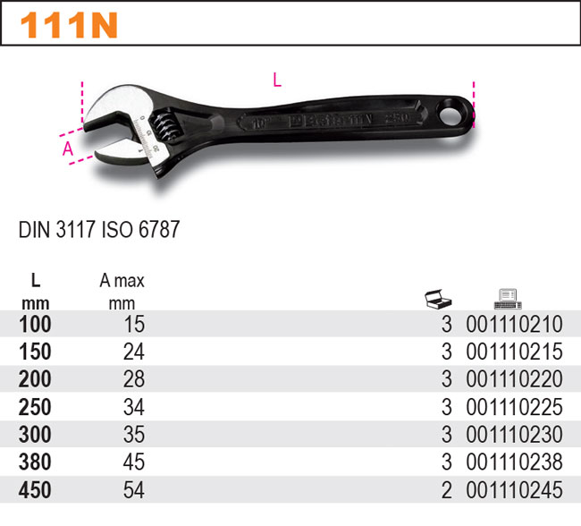 NASTAVITELNÝ KLÍČ PLOCHÝ-MODEL 111N 300 MM, ČERNĚNÝ DIN 3117 ISO 6787