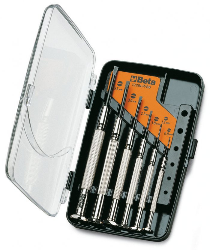 SADA ŠROUBOVÁKŮ PRECIZNÍCH PLOCHÝCH-MODEL 1229LP/A6 6 KS A 1.2 - 1.4 - 1.8 - 2 - 2.4 - 3  V KRABIČCE Z PVC