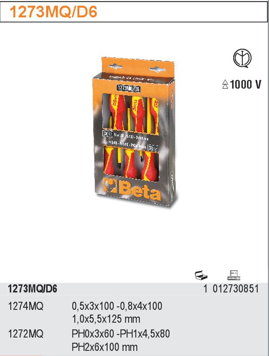 SADA ŠROUBOVÁKŮ KŘÍŽOVÝCH IZOLACE 1000V-MODEL 1273MQ/D6 6KS.