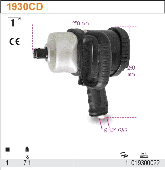 RÁZOVÝ UTAHOVÁK OBOUSMĚRNÝ -MODEL 1930CD 1''S REGULACÍ MOMENTU OTÁČEK2445NM''