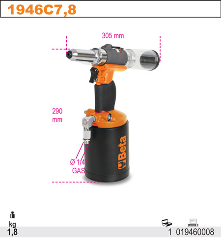 NÝTOVACÍ PISTOLE S AUT.ZAS. VZDUCHU-MODEL 1946C 7,8MM