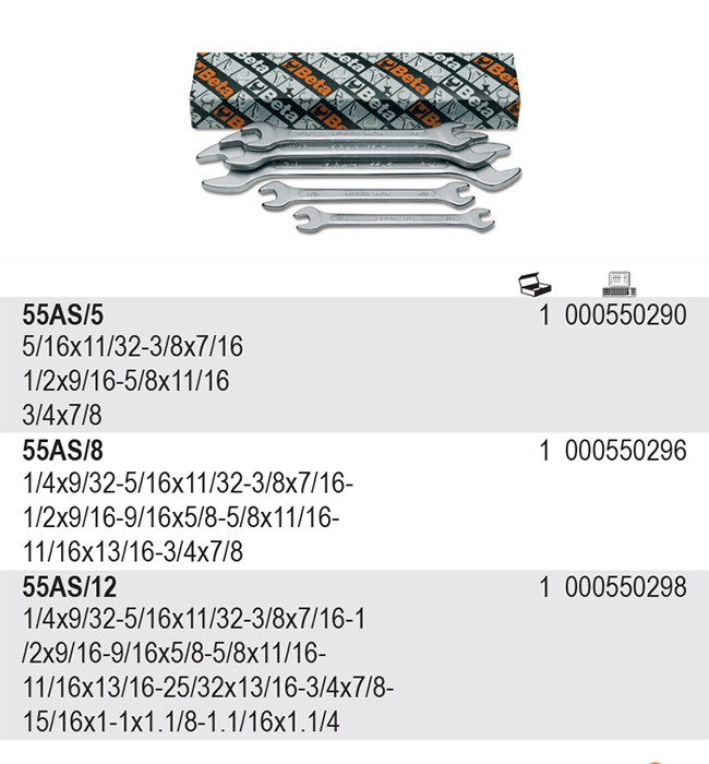 SADA PLOCHÝCH KLÍČŮ OBOUSTRANNÝCH PALCOVÝCH INCH-MODEL 55AS/5 5 KS