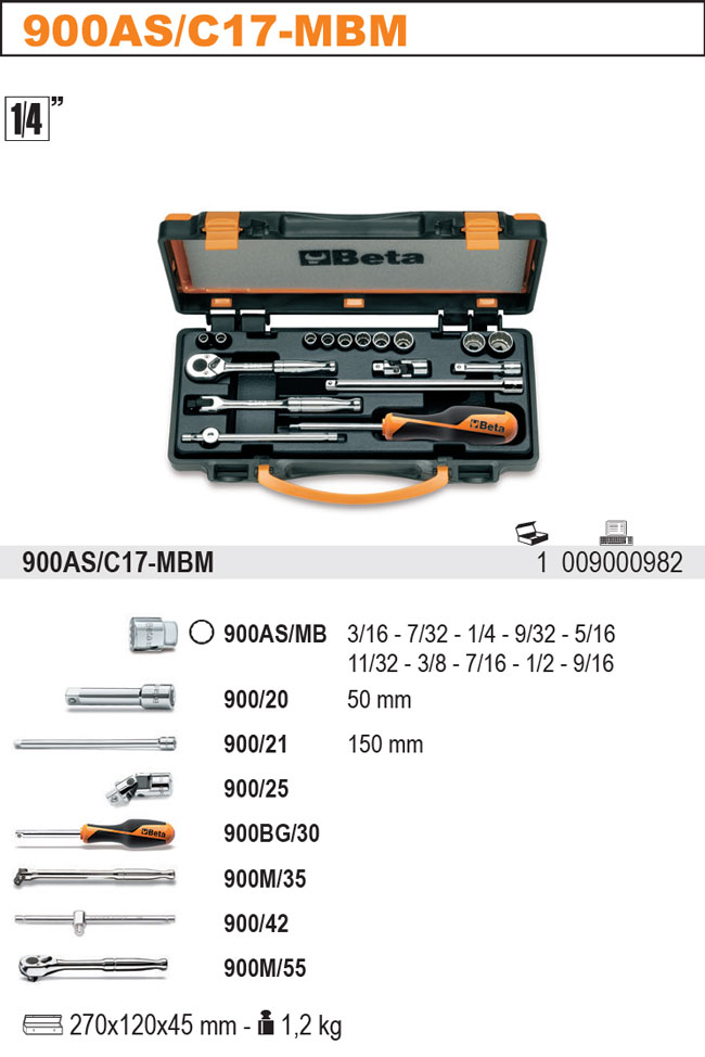 SADA HLAVIC-MODEL 900AS 12-UHEL1/4''+PŘÍSLUŠENSTVÍ 17KS.''