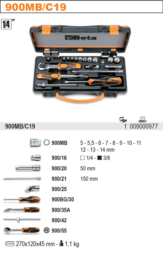 SADA HLAVIC-MODEL 900MB 1/4''+PŘÍSLUŠENSTVÍ 19KS.''
