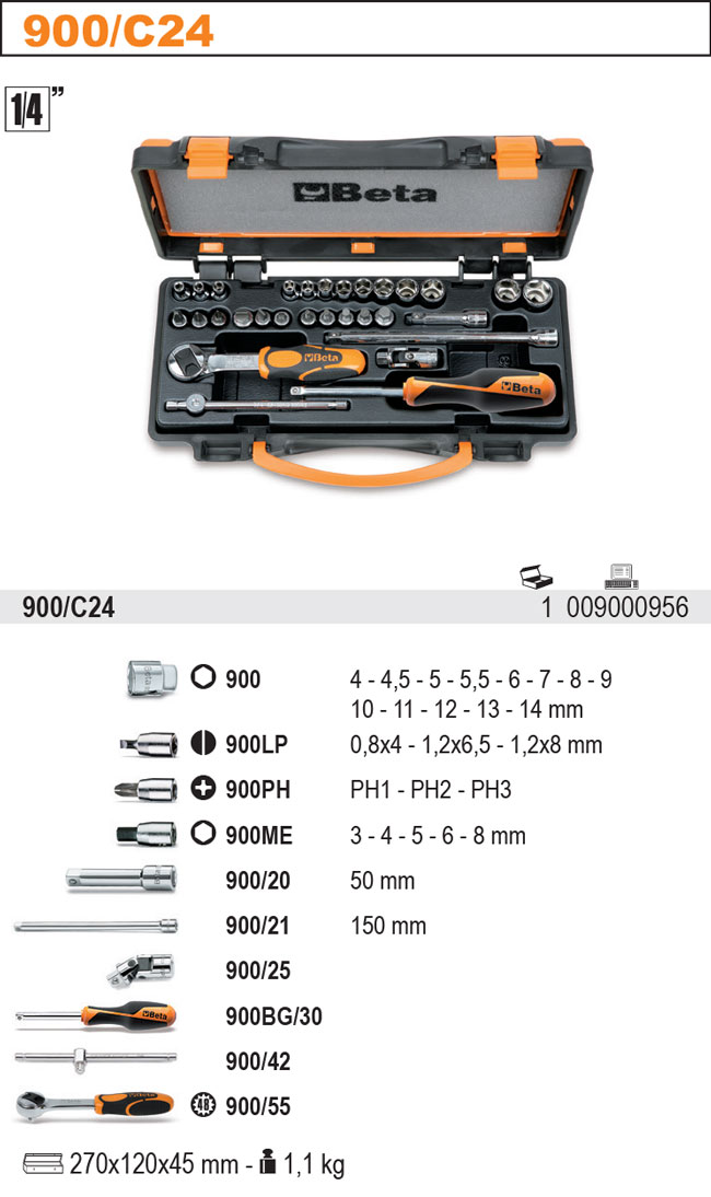 SADA HLAVIC-MODEL 900 1/4'' S PŘÍSLUŠENSTVÍM 30KS''