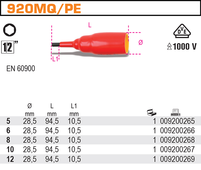 HLAVICE ŠESTIHRAN - MODEL 920 MQ/PE 8MM EN 60900''