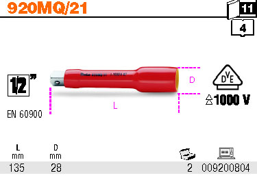 PRODLOUŽENÍ 1/2'' L125MM IZOLACE 1000V-MODEL 920MQ''