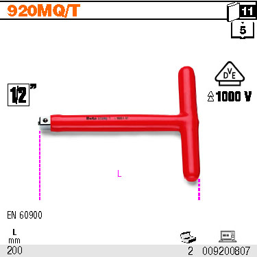 VRATIDLO 1/2'' TYP T IZOLACE 1000V-MODEL 920MQ 1000V''